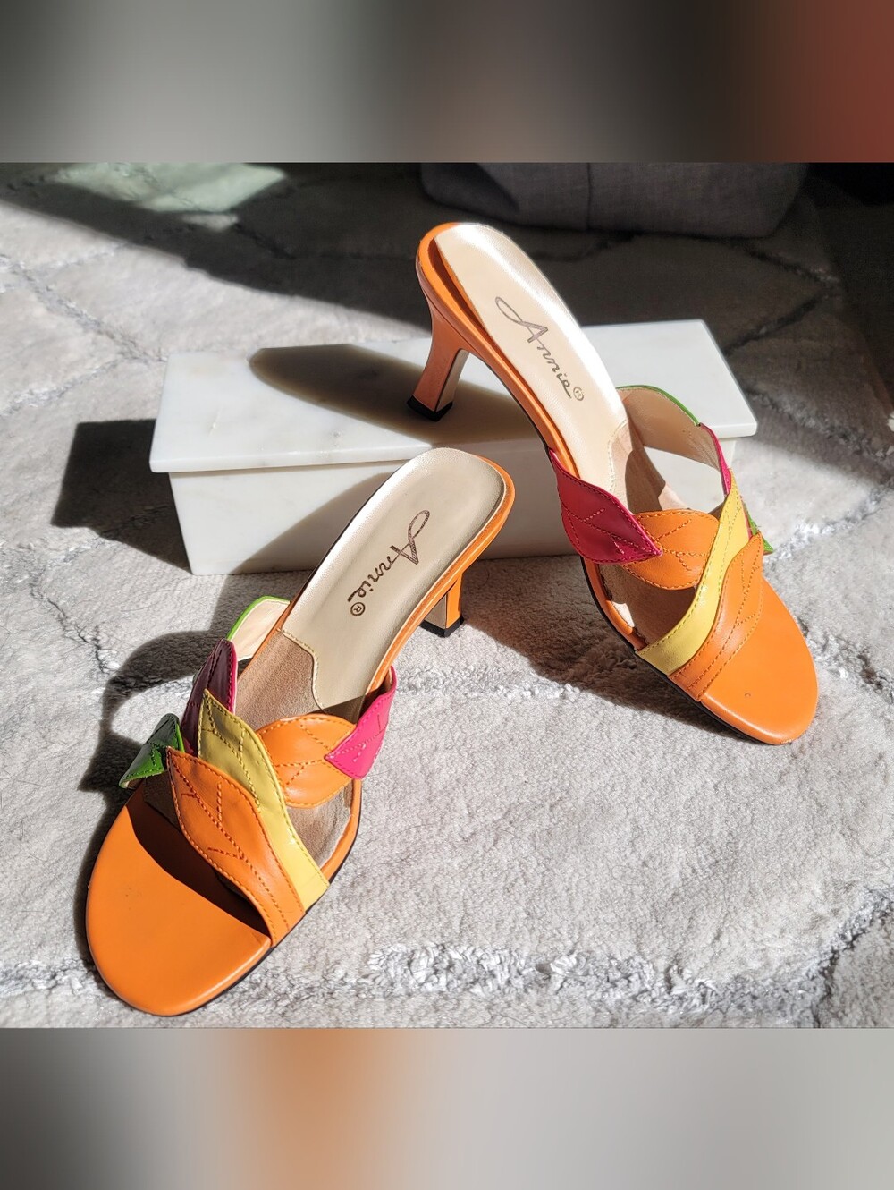 Annie Orange Pink Yellow Green Leather Slide Mules